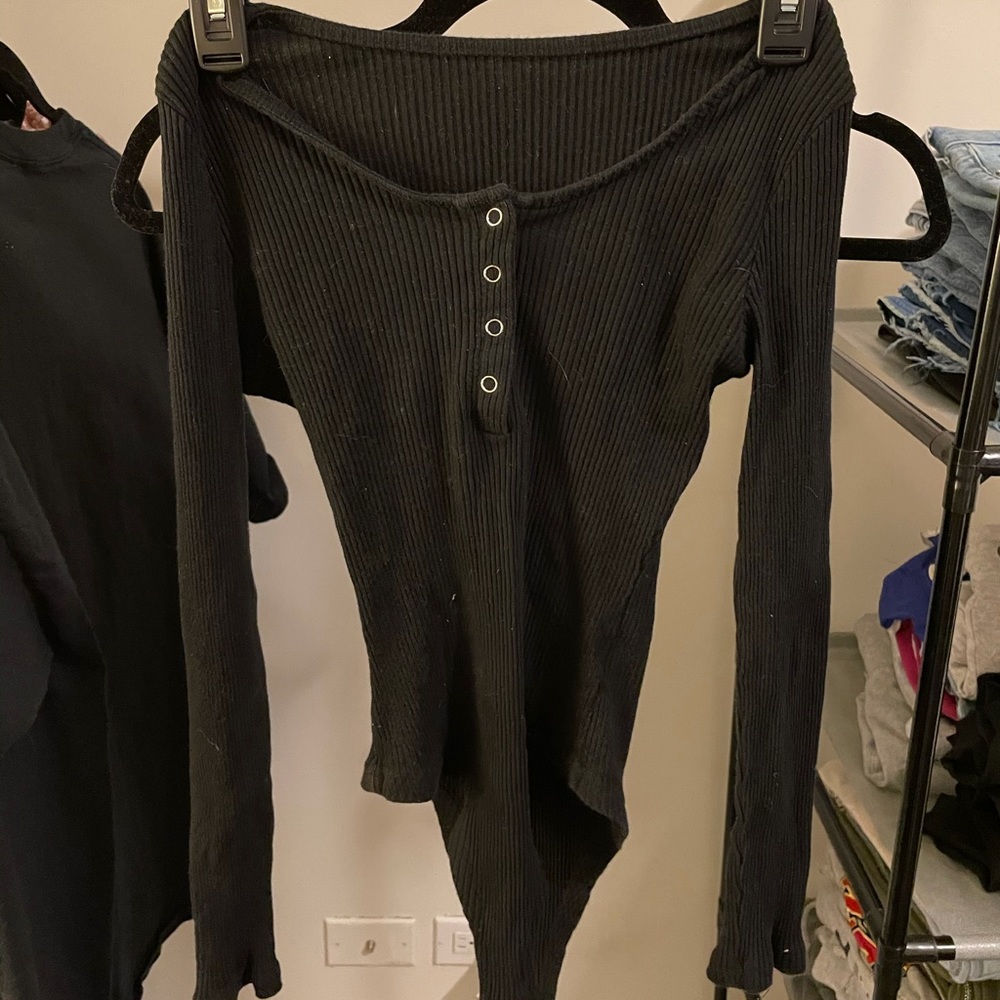 Ribbed Body Suit w/ Buttons